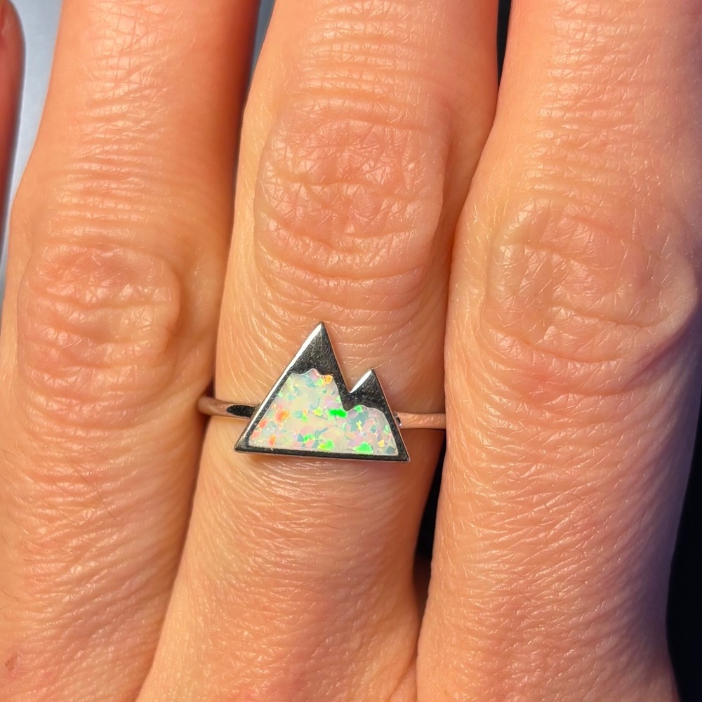 Sterling Silver White Opal Mountain Ring Size 7 Nature-Inspired Statement Ring